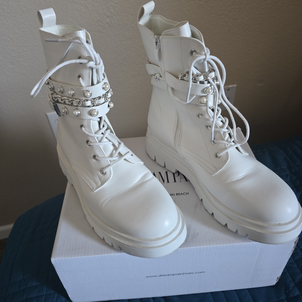 White Pearl Studded Women's Boots